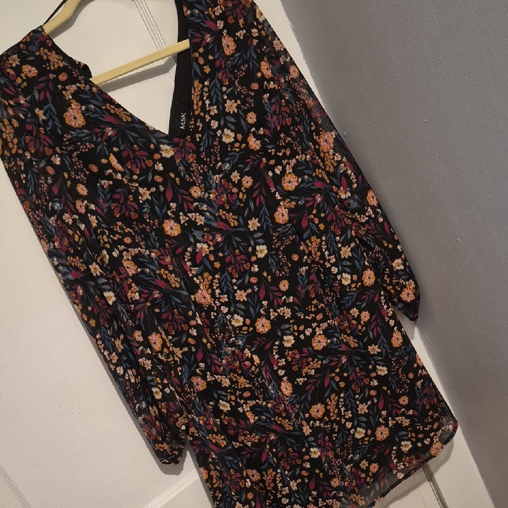 MSK Black Floral Women's Long Sleeve Dress NWT